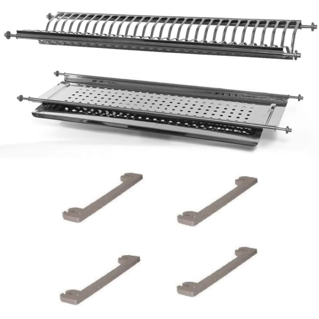 DACAN PROTECTION Scolapiatti a Molla in Acciaio Inox con Supporto Vasca e Telaio Griglia Portapiatti - Design Salvaspazio e Facile da Installare per la tua Cucina - 66 cm per pensile da 70 cm