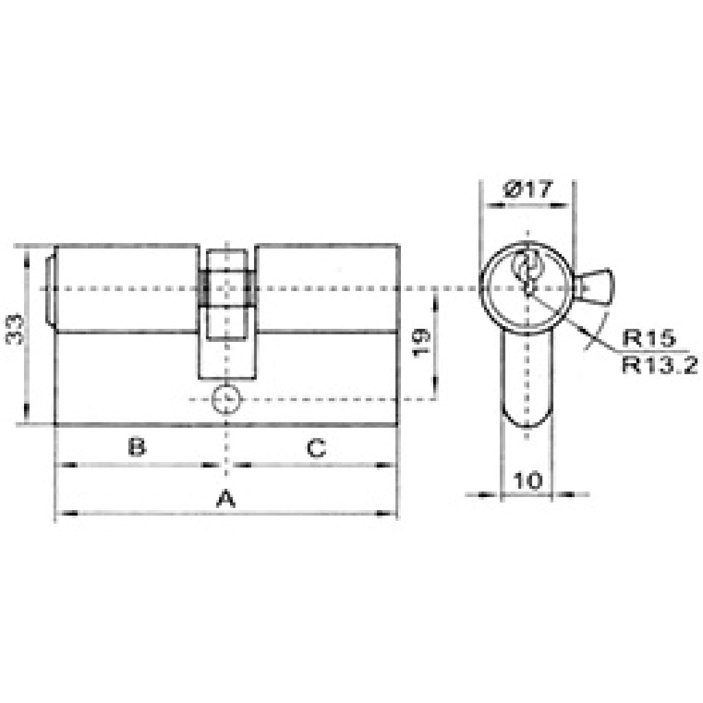 CILINDRO CON POMOLO CON 3 CHIAVI, Cilindro di sicurezza, Serratura per porte Antifurto con Chiave, Alta Sicurezza per Porte in Legno, PVC e Composito, Ottone, Cilindro a Pomolo