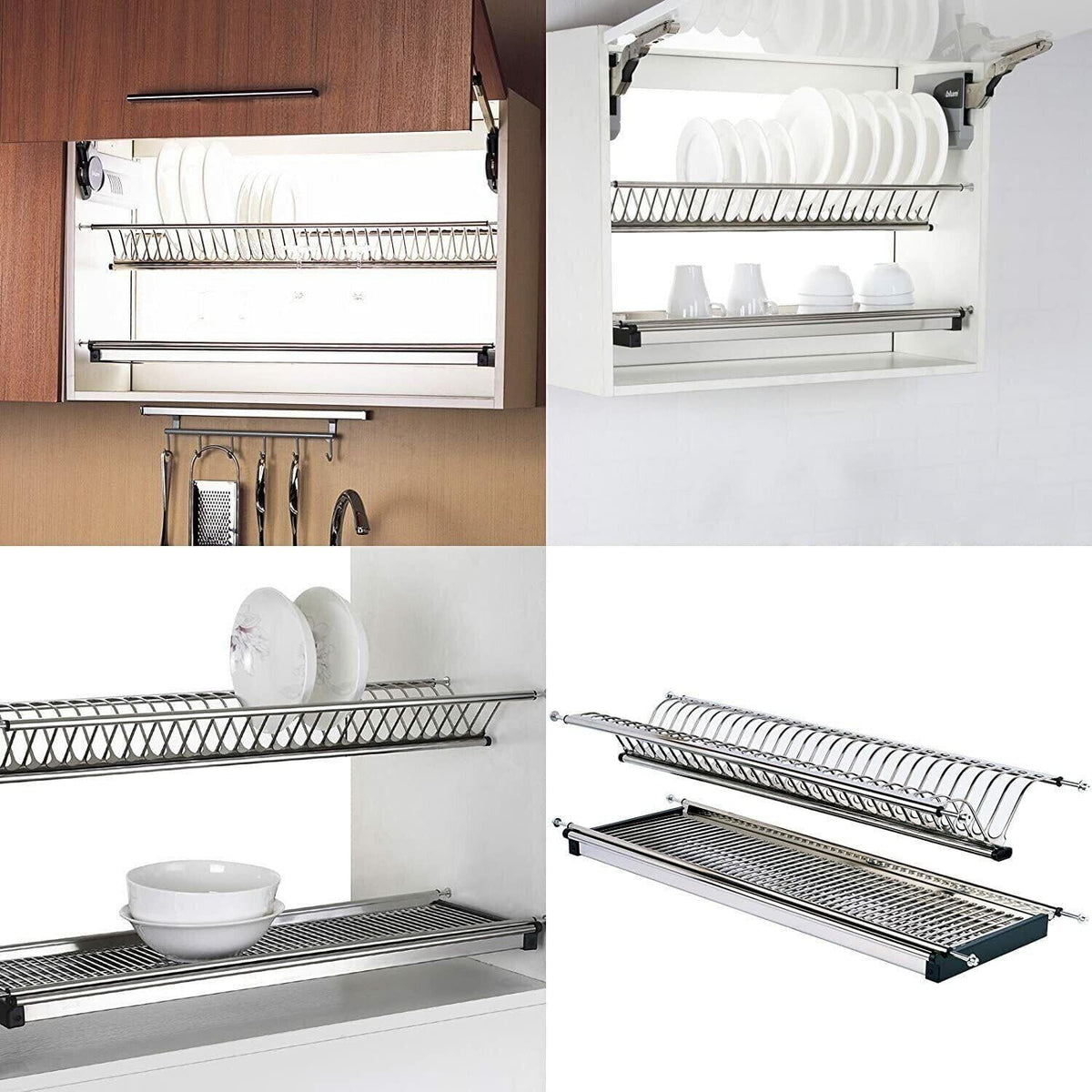 VI.TEL. Kit Scolapiatti Acciaio Inox con Supporto Vasca 86 cm per pensile da 90 cm griglia portapiatti H0079