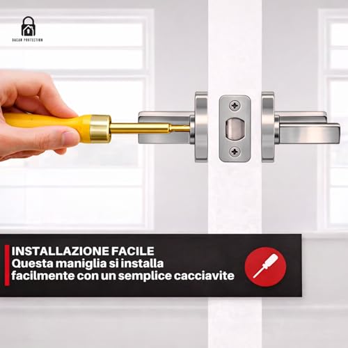 DACAN PROTECTION Maniglie Porte Interne in Alluminio con Rosetta 45 mm, Set Completo con Accessori per Porte Legno Bagno Camera Ufficio, Facile da Installare