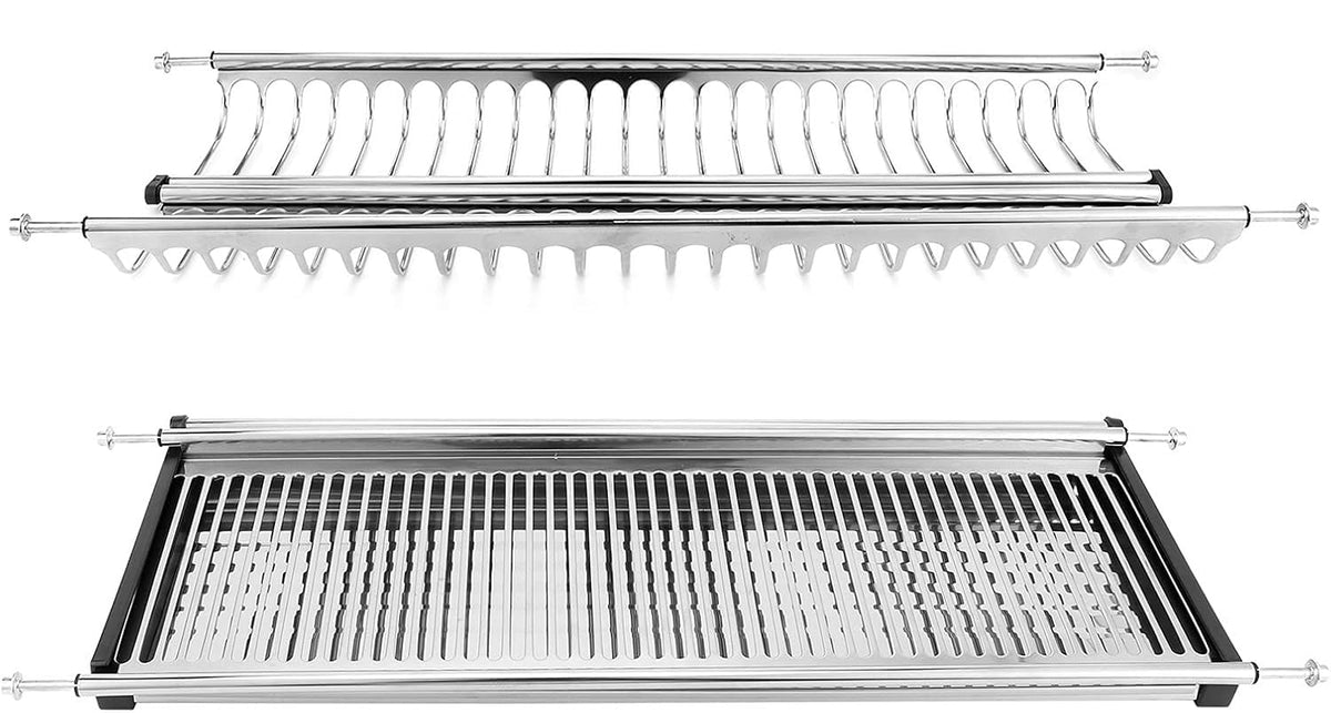 DACAN PROTECTION SCOLAPIATTI in acciaio inox 18/10 con vaschetta e portabicchieri 86 cm per pensile da 90 cm, griglia portapiatti, Elegante e Funzionale - Made in Italy