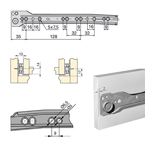 DACAN PROTECTION Set di 5 paia di binari di scorrimento, con rotelline, per cassetto, in alluminio