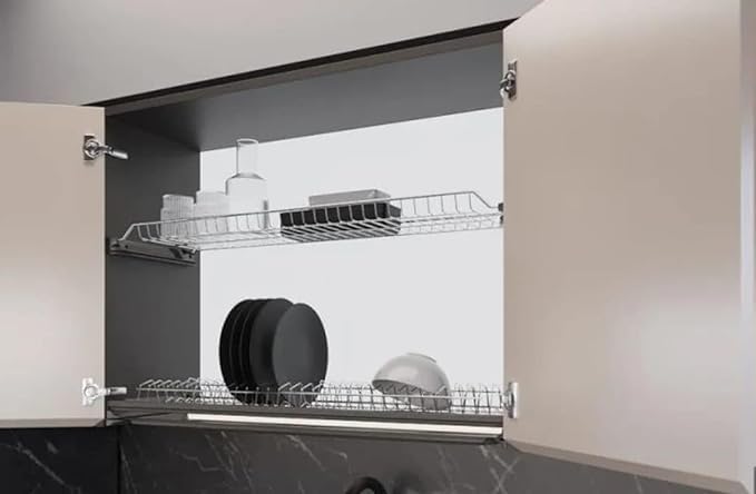VI.TEL. Kit Scolapiatti 76 cm acciaio cromo protetto da Incasso per Mobile Pensile 80 cm griglia portapiatti filo tondo Made in Italy