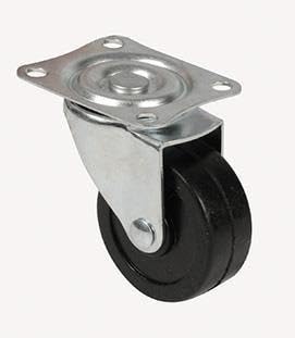 KIT 4 Ruote Girevoli Ø50 mm – Ruote in Gomma Nera con Piastra – Portata 30 kg