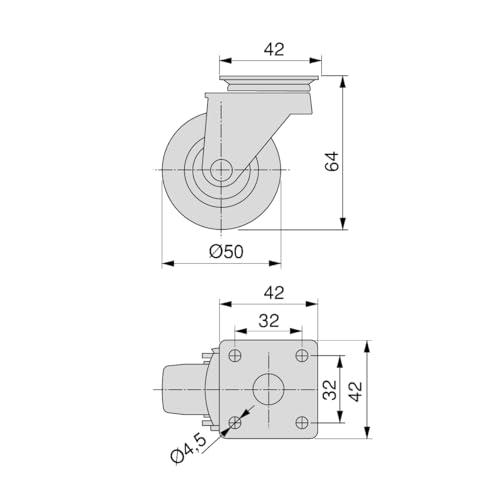 DACAN PROTECTION - Set di 4 rotelle diametro 50 mm: 2 ruote con freno e 2 ruote senza freno