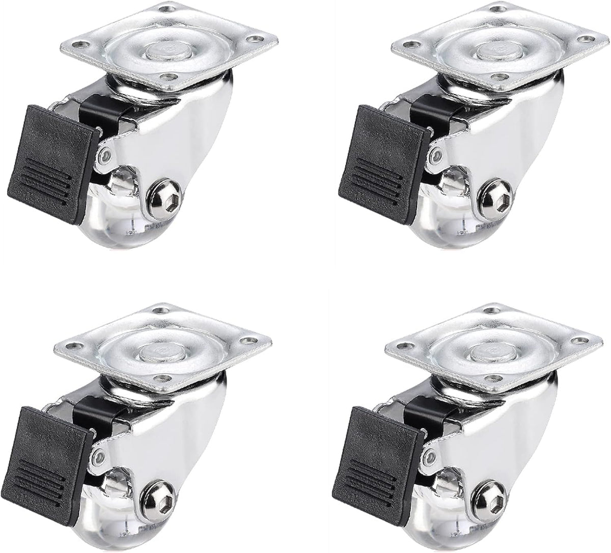 Set di 4 Ruote per Mobili con Piastra Girevole a 360° e freno | Trasparenti, Robuste, Scorrevoli e Facili da Montare | Portata 50 kg per Ruota, 50 mm