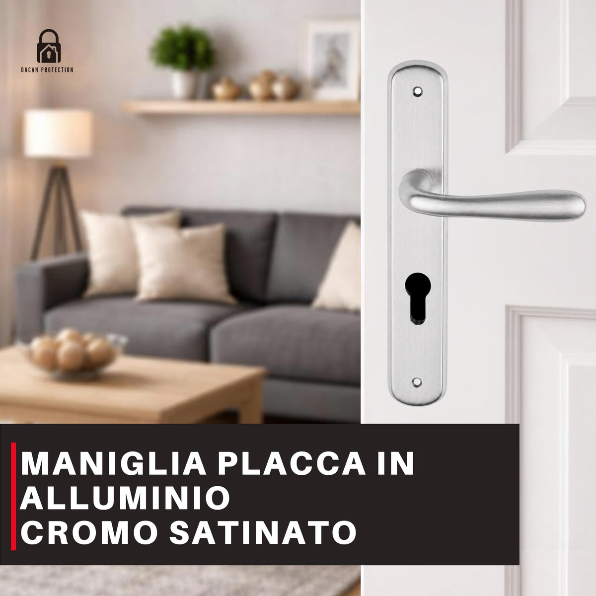 DACAN PROTECTION Maniglie Porte Interne con Placca in Alluminio e Foro Cilindro Europeo, Coppia Design Moderno per Porte in Legno