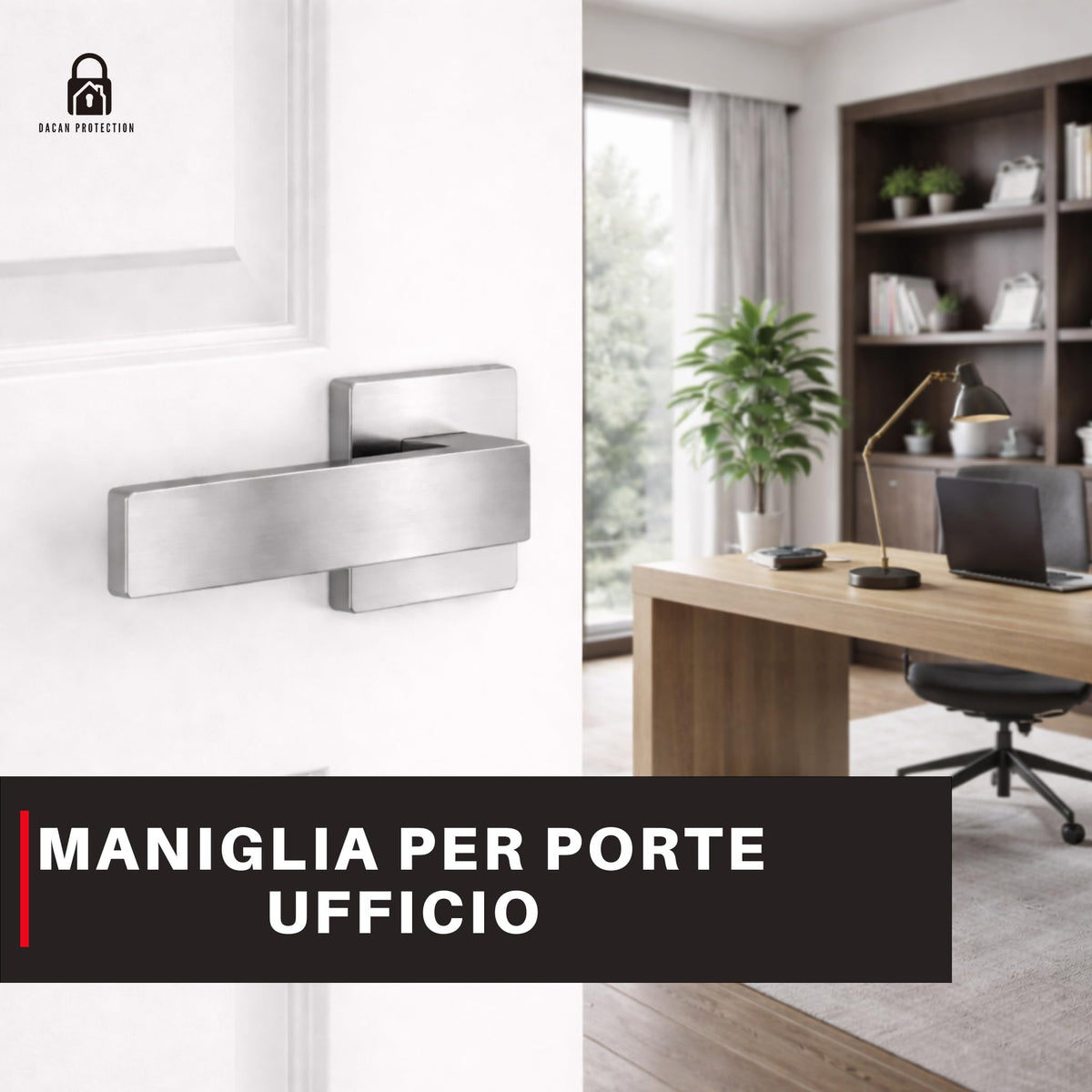 DACAN PROTECTION Coppia Maniglie Per Porte Interne, Maniglia porta interna stile moderno Quadrata, complete di fissaggio e bocchette (Cromo Satinato)