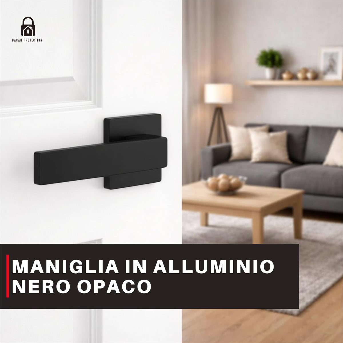 DACAN PROTECTION Maniglie Porte Interne con Rosetta 50 mm, Coppia Maniglia Porta Interna Design Moderno, Set Completo per Porte Legno, Installazione Facile