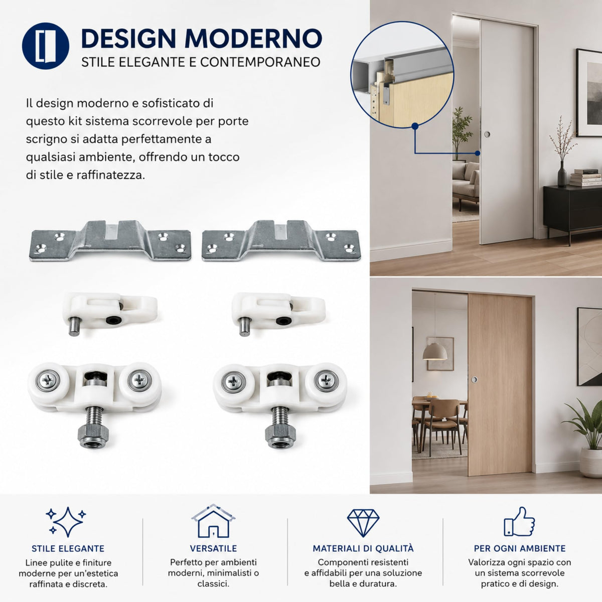 Kit Sistema Scorrevole Scrigno Delta per Porte Binario Alto