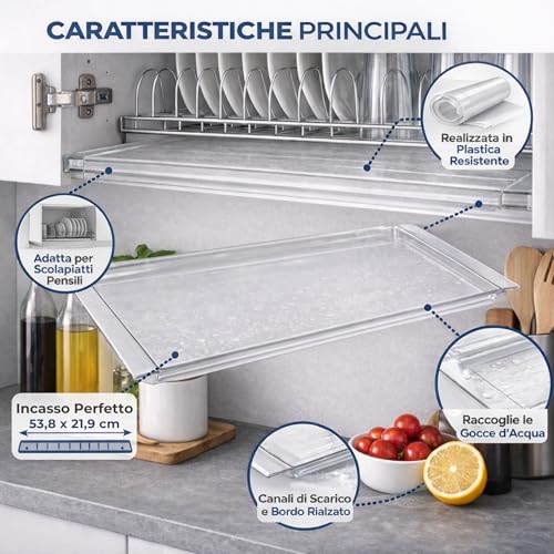 VI.TEL. Vaschetta Raccogli Gocce Plastica per Scolapiatti Incasso Pensili Cucina - Vassoio Sgocciolatoio 83,8 x 24 x 1,5 cm - Made in Italy