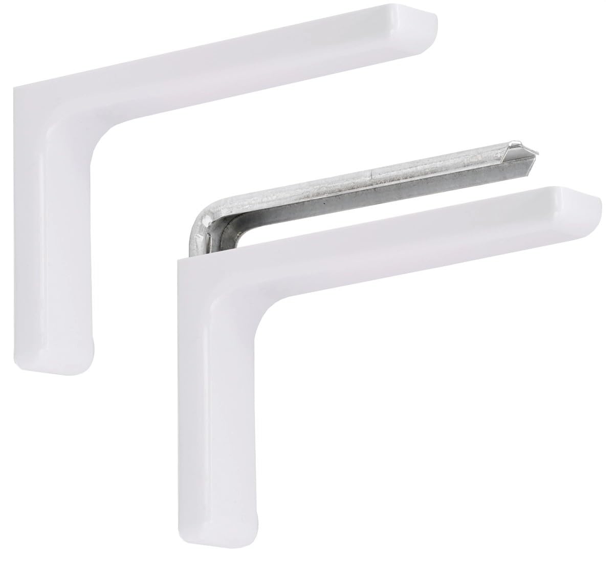 Reggimensola Coppia Staffe Angolari, Supporti in Metallo con Copertura in Plastica, Supporto a L - Ideale per Mensole, Librerie e Scaffali