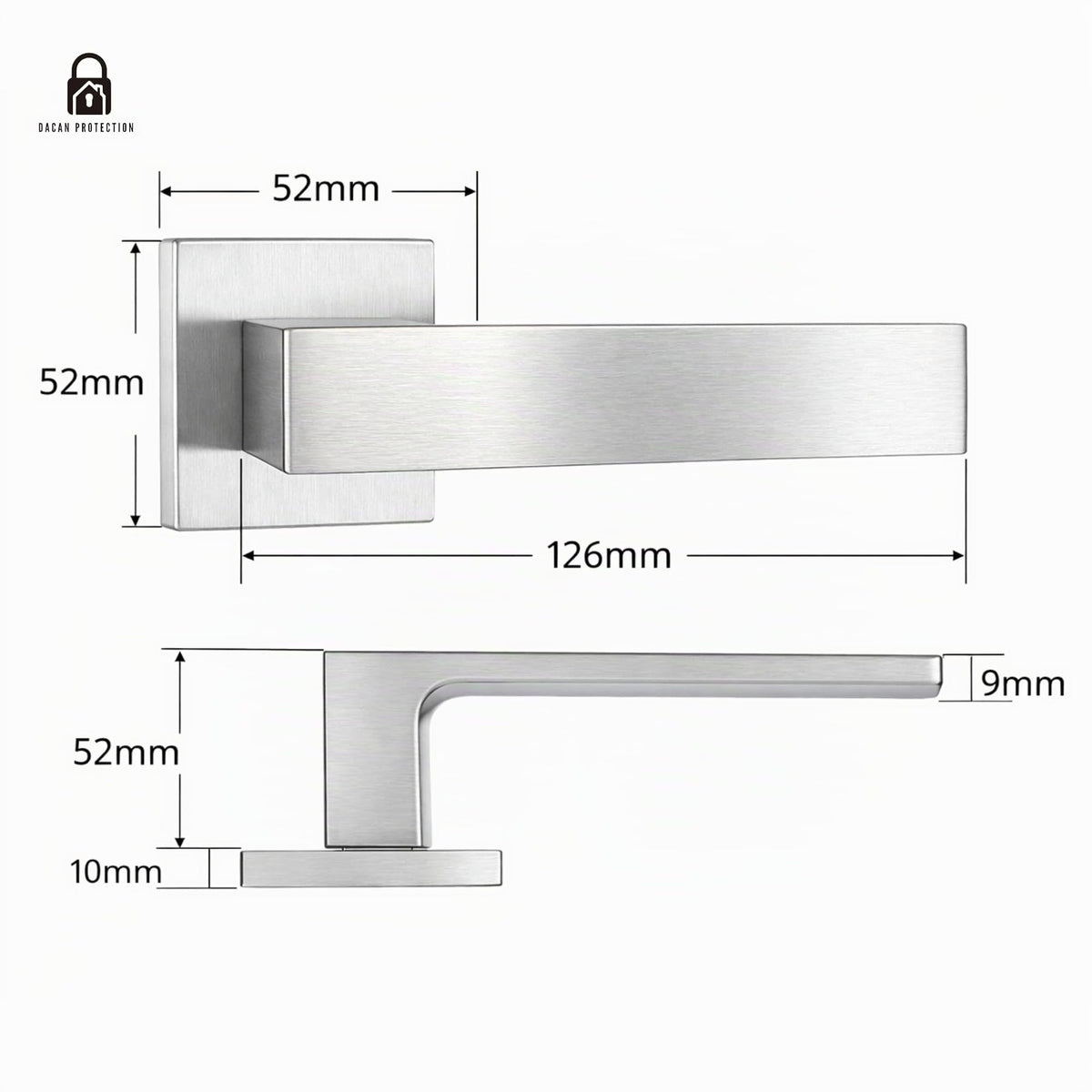 DACAN PROTECTION Maniglie Porte Interne con Rosetta 50 mm, Coppia Maniglia Porta Interna Design Moderno, Set Completo per Porte Legno, Installazione Facile