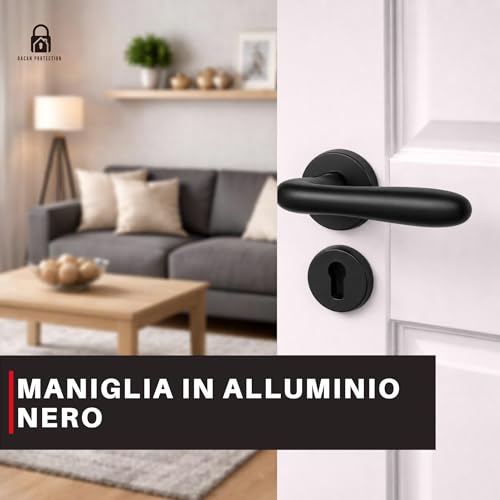 DACAN PROTECTION Maniglie Porte Interne in Alluminio con Rosetta 45 mm, Set Completo con Accessori per Porte Legno Bagno Camera Ufficio, Facile da Installare