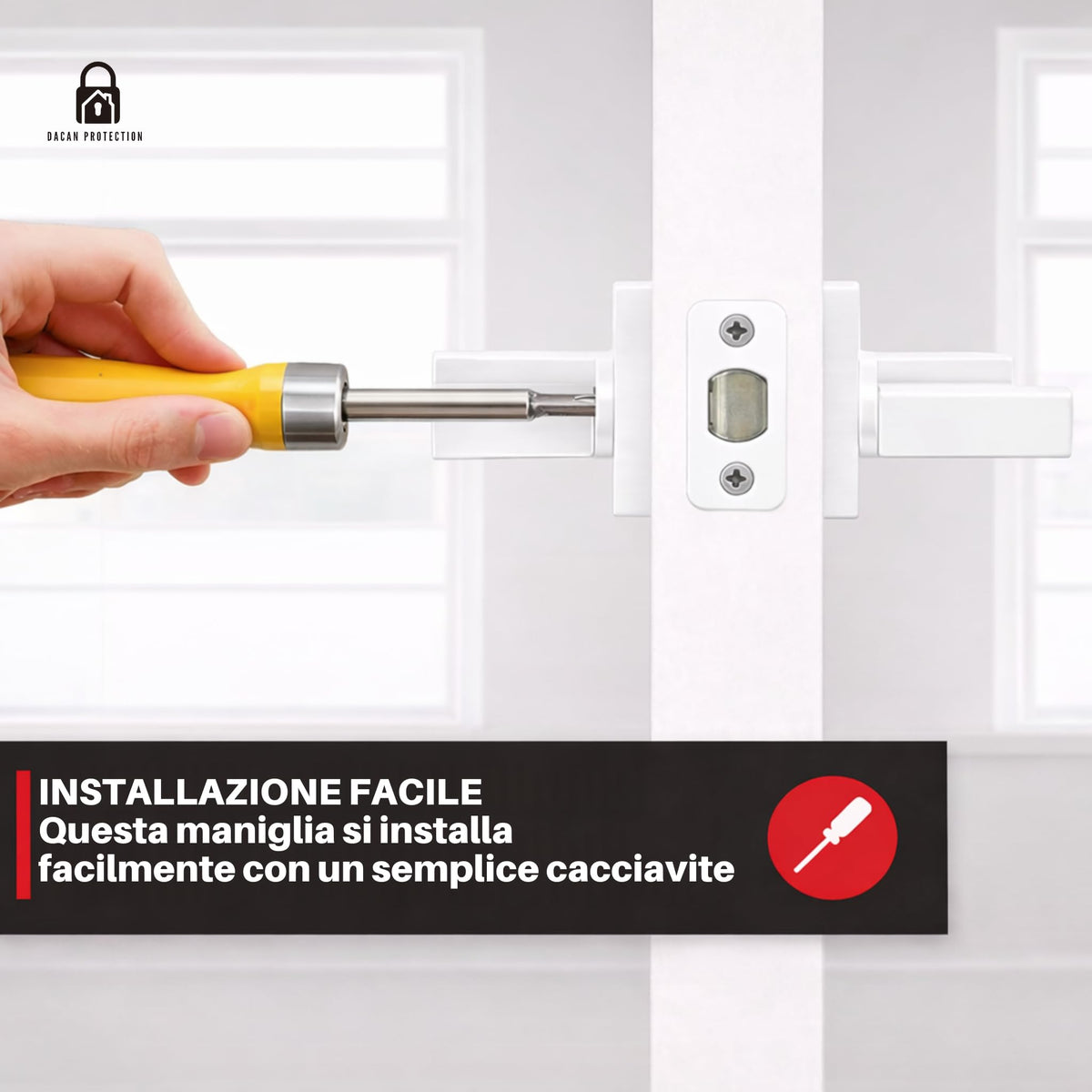 DACAN PROTECTION Maniglie Porte Interne con Rosetta 50 mm, Coppia Maniglia Porta Interna Design Moderno, Set Completo per Porte Legno, Installazione Facile