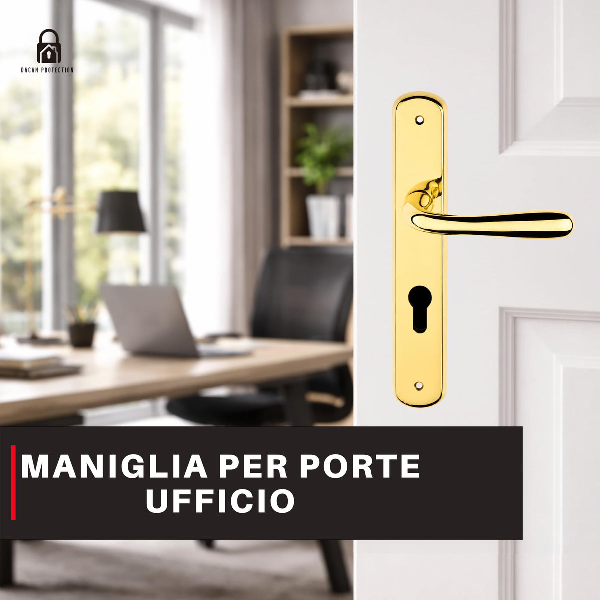 DACAN PROTECTION Maniglie Porte Interne con Placca in Alluminio e Foro Cilindro Europeo, Coppia Design Moderno per Porte in Legno