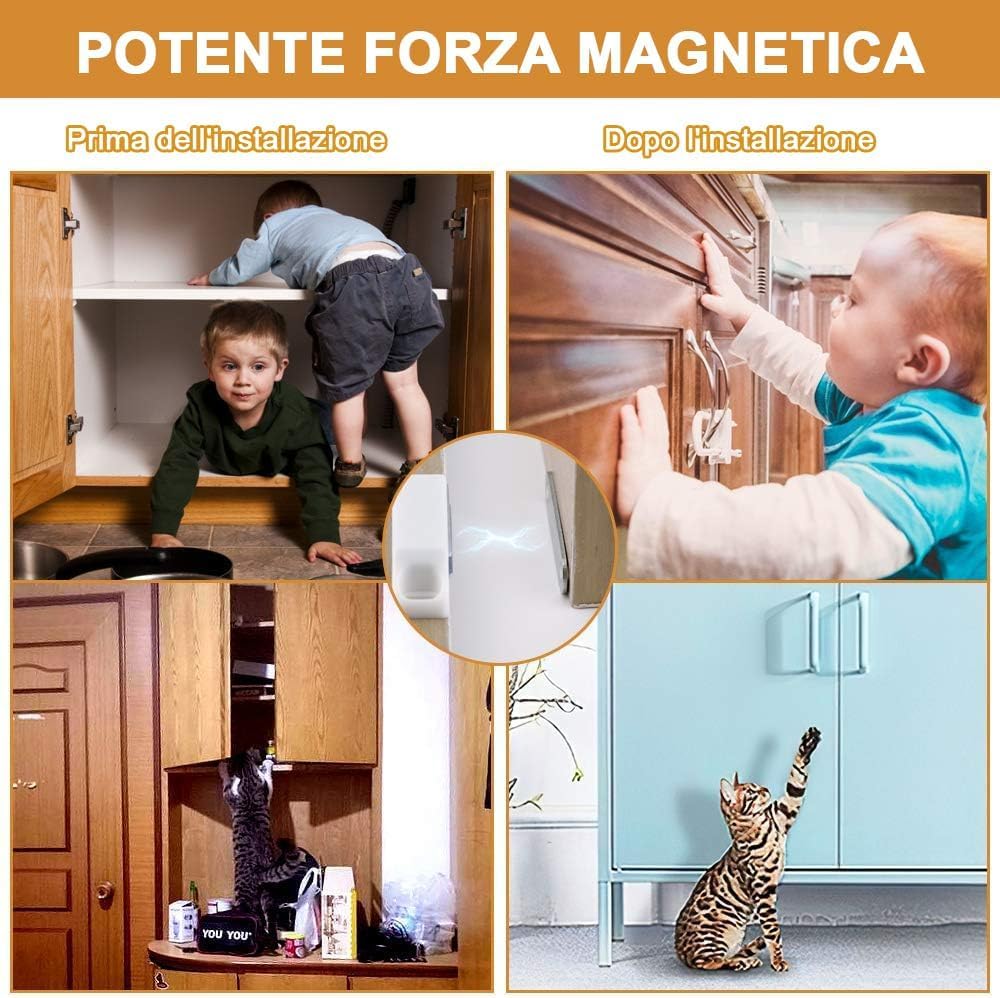 Set di 4 Calamite Extra Forti per Mobili – Chiusura Magnetica 4kg – Serratura Magnetica Bianca per Porte, Armadi e Cassetti