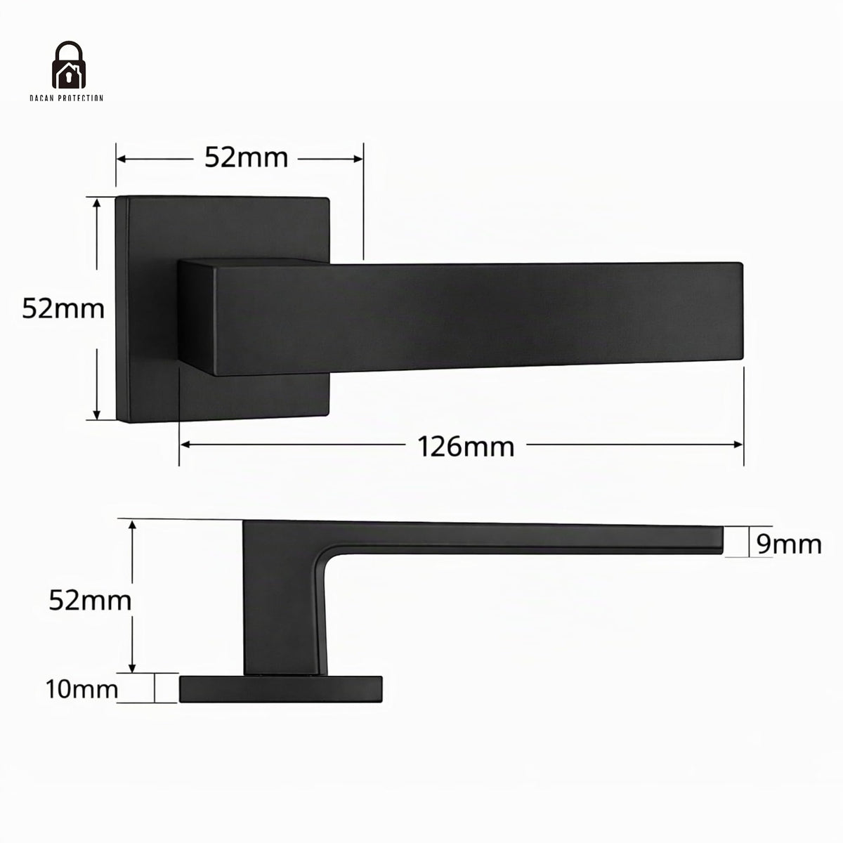 DACAN PROTECTION Maniglie Porte Interne con Rosetta 50 mm, Coppia Maniglia Porta Interna Design Moderno, Set Completo per Porte Legno, Installazione Facile