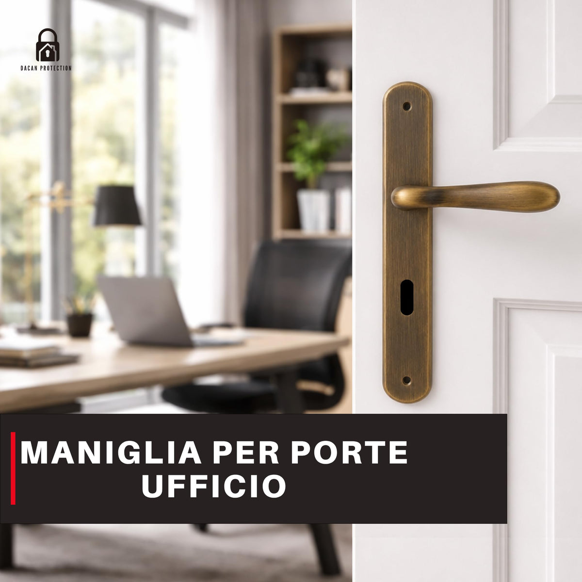 DACAN PROTECTION Maniglie Porte Interne con Placca in Zama 90 mm, Coppia Maniglia Porta Interna Design Moderno, Set Completo per Porte Legno, Installazione Facile