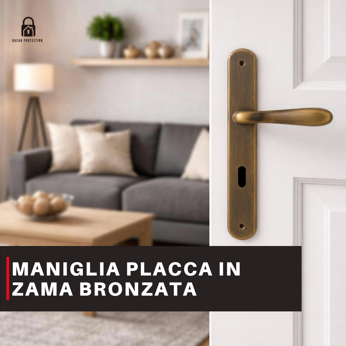 DACAN PROTECTION Maniglie Porte Interne con Placca in Zama 90 mm, Coppia Maniglia Porta Interna Design Moderno, Set Completo per Porte Legno, Installazione Facile