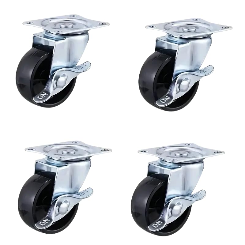 Set di 4 Ruote per Mobili con Piastra e Freno Girevole a 360° | Robuste, Scorrevoli e Facili da Montare | ruote Pivotanti in gomma (65 mm)
