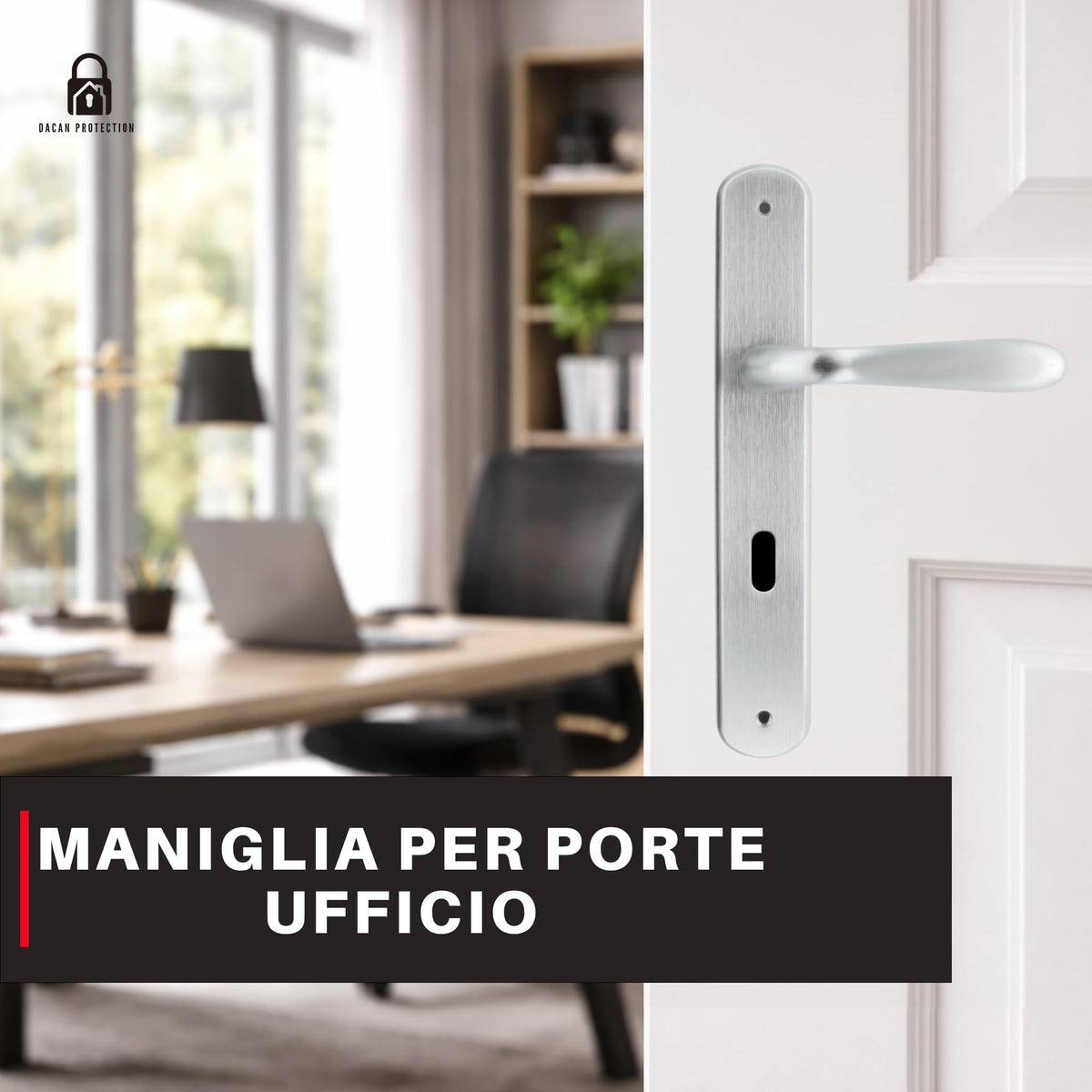 DACAN PROTECTION Maniglie Porte Interne con Placca in Zama 70 mm, Coppia Maniglia Porta Interna Design Moderno, Set Completo per Porte Legno, Installazione Facile