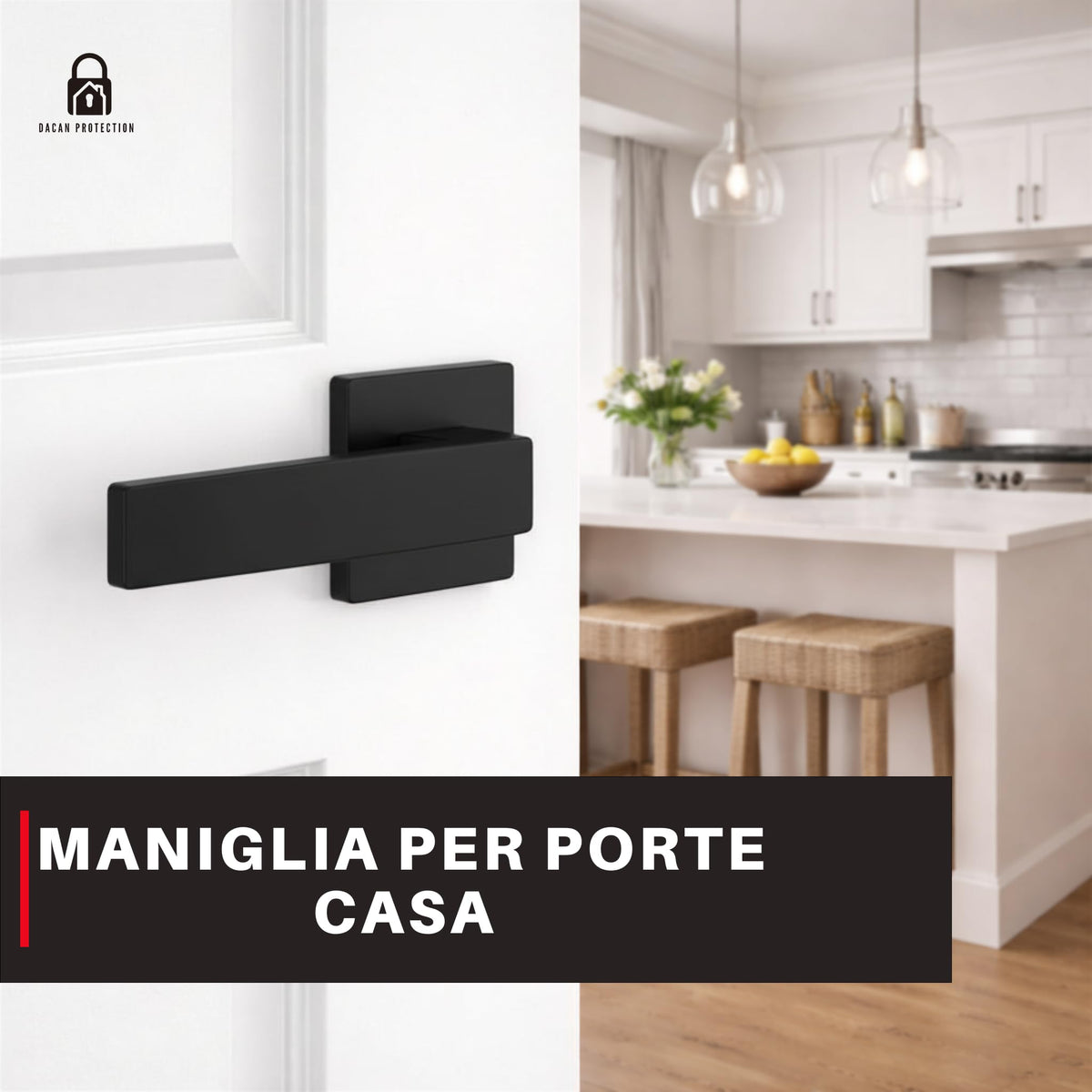 DACAN PROTECTION Maniglie Porte Interne con Rosetta 50 mm, Coppia Maniglia Porta Interna Design Moderno, Set Completo per Porte Legno, Installazione Facile