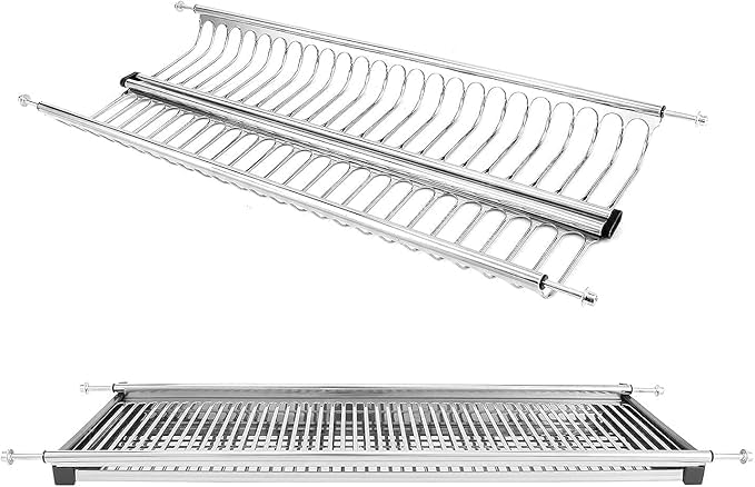 DACAN PROTECTION SCOLAPIATTI in acciaio inox 18/10 con vaschetta e portabicchieri 96 cm per pensile da 100 cm, griglia portapiatti, Elegante e Funzionale