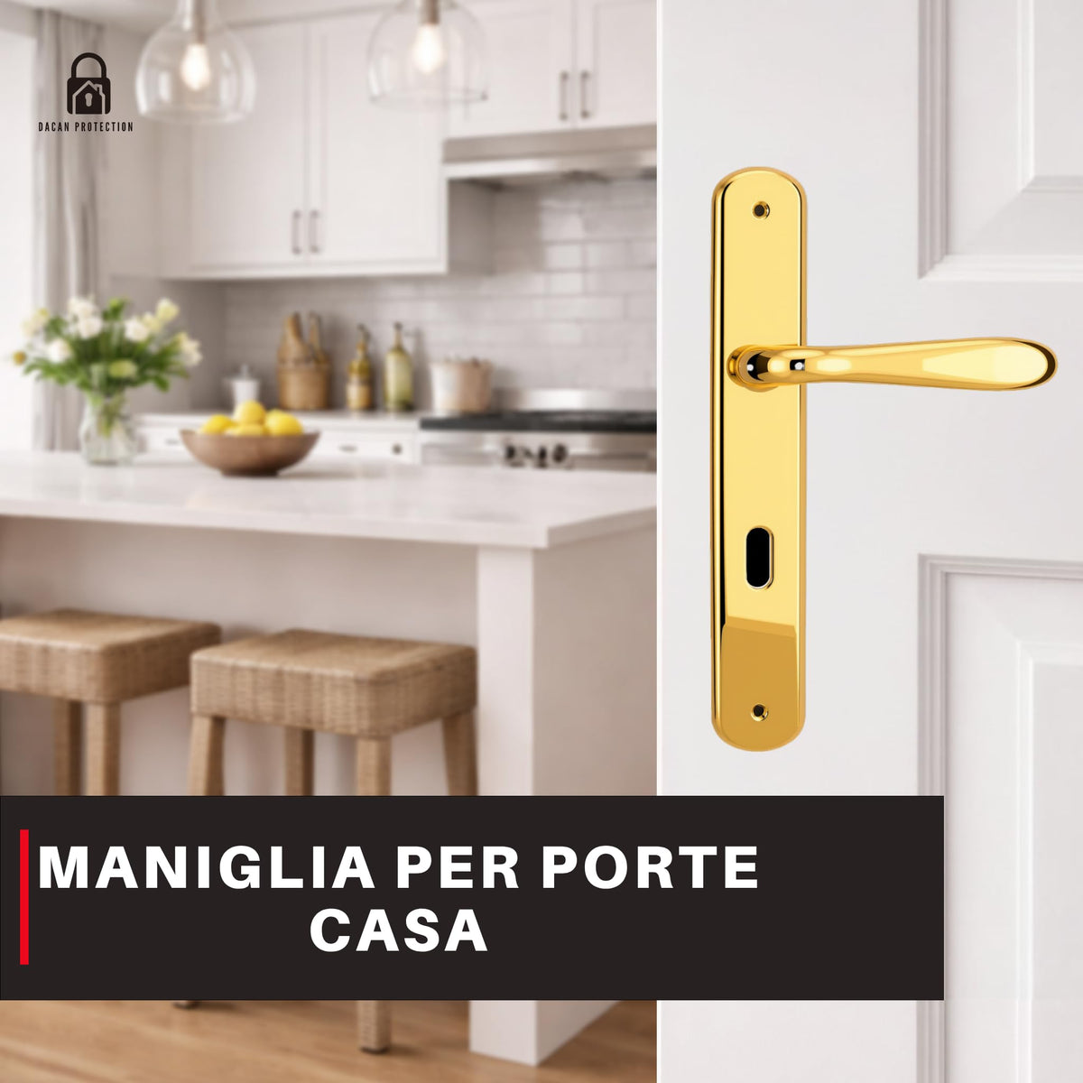 DACAN PROTECTION Maniglie Porte Interne con Placca in Zama 70 mm, Coppia Maniglia Porta Interna Design Moderno, Set Completo per Porte Legno, Installazione Facile